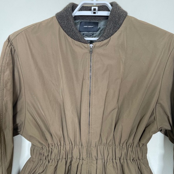 Isabel Marant Etoile Women's Khaki Parka Coat Bomber Style Cinched Waist Size 38 - Picture 3 of 16
